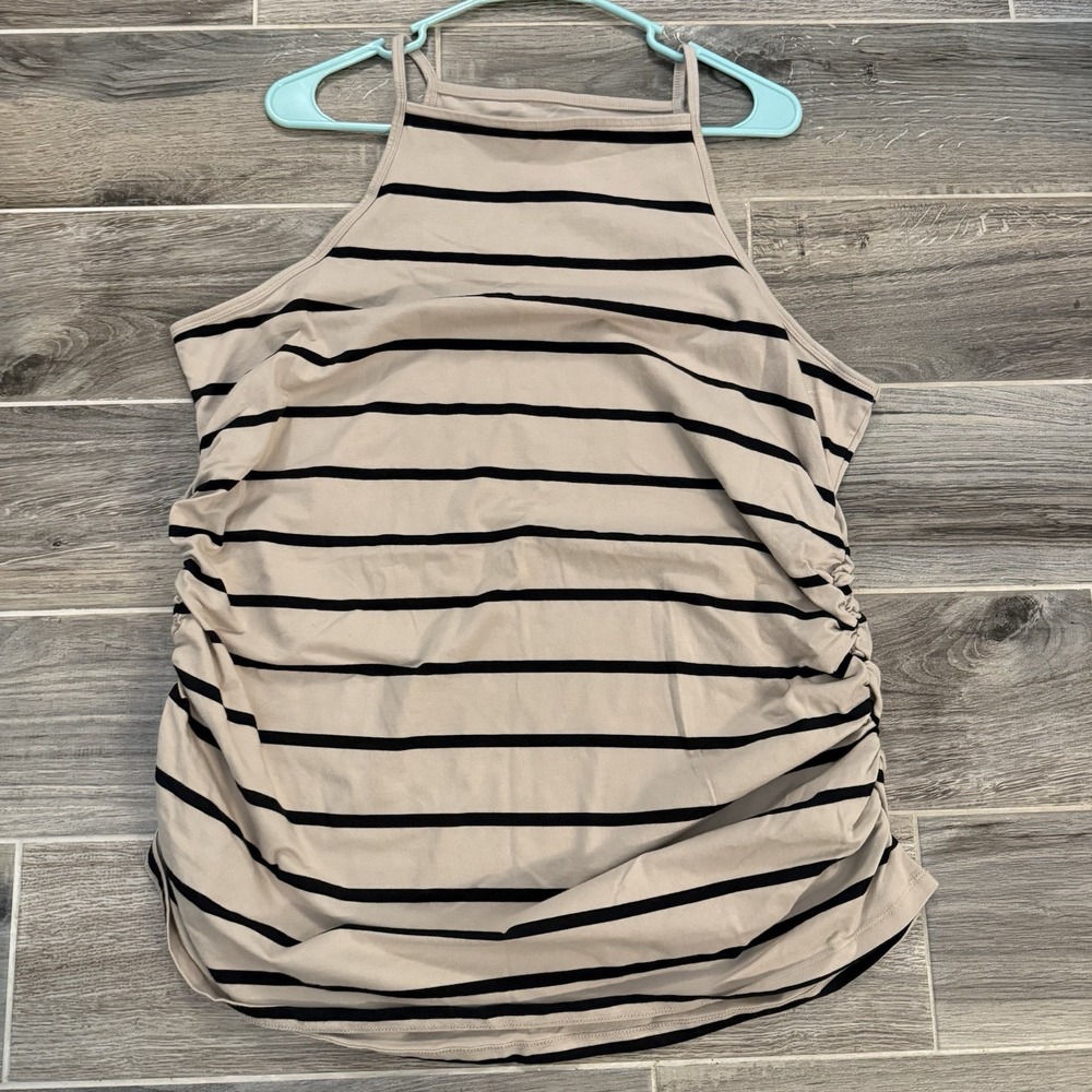 Torrid 4 Women's Striped High Neck Tank Top Rouched‎ Sides Tan/Black Classic